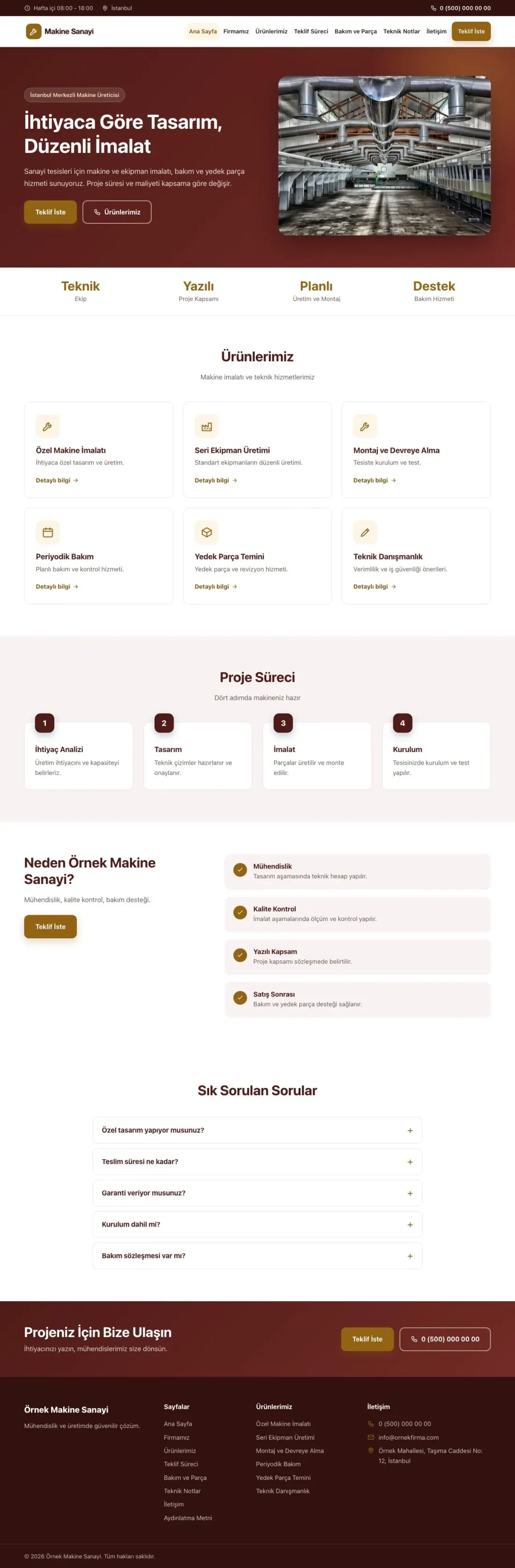 Klasik Bordo Turuncu – Makine Web Sitesi ana sayfa görünümü