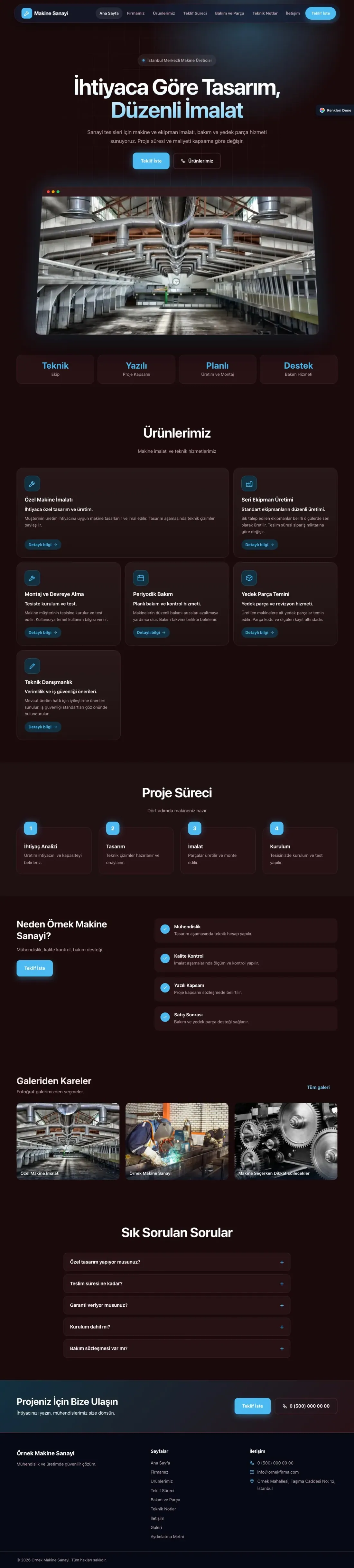 Makine için Koyu Modern Bordo Mavi – Makine Web Sitesi ana sayfa görünümü