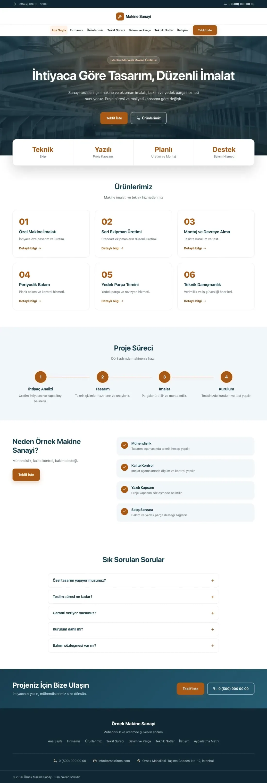 Merkez Mavi Turuncu – Makine Web Sitesi ana sayfa görünümü