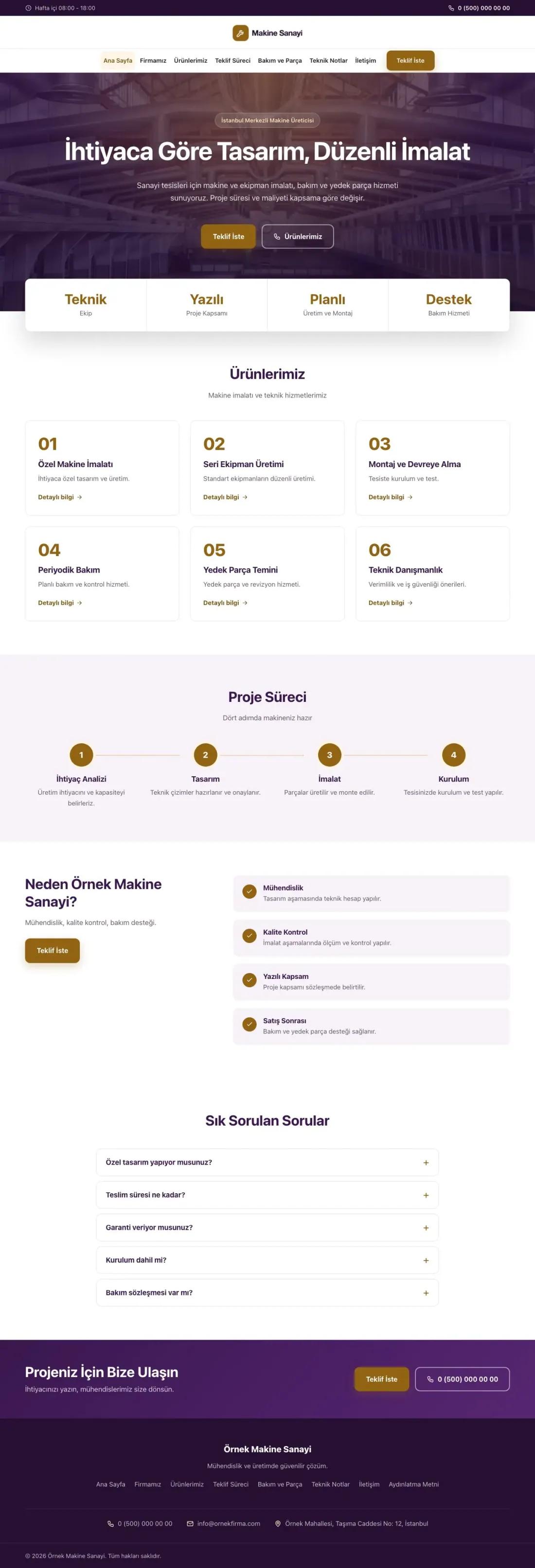 Merkez Mor Turuncu – Makine Web Sitesi ana sayfa görünümü