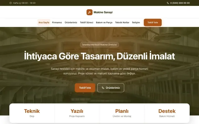 Merkez Zeytin Turuncu – Makine Web Sitesi ana sayfa görünümü