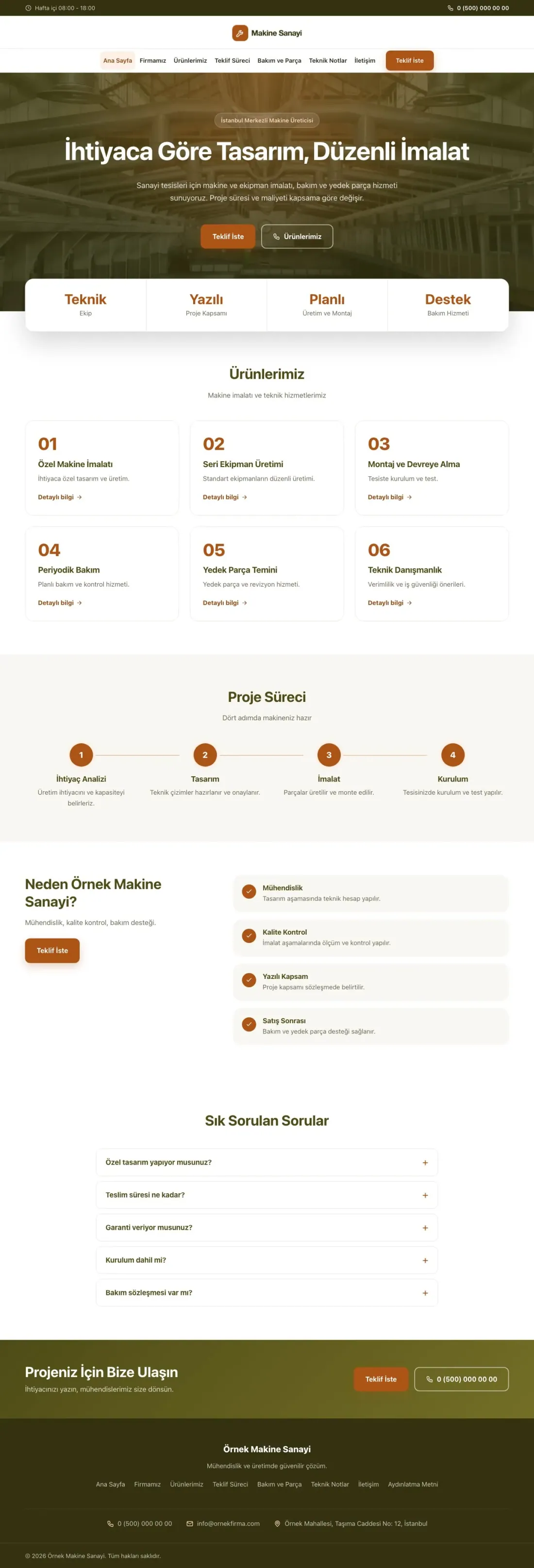 Merkez Zeytin Turuncu – Makine Web Sitesi ana sayfa görünümü