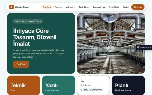 Makine için Mozaik Petrol Turuncu – Makine Web Sitesi ana sayfa görünümü