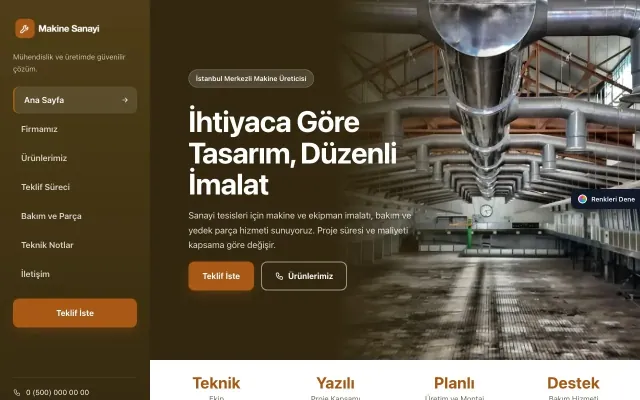 Makine için Sol Menü Kahve Turuncu – Makine Web Sitesi ana sayfa görünümü
