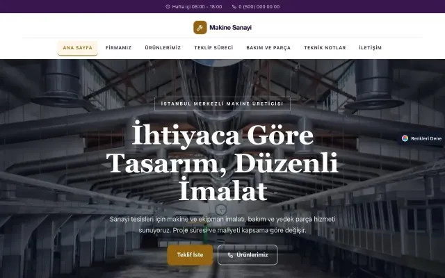 Makine için Zigzag Mor Turuncu – Makine Web Sitesi ana sayfa görünümü