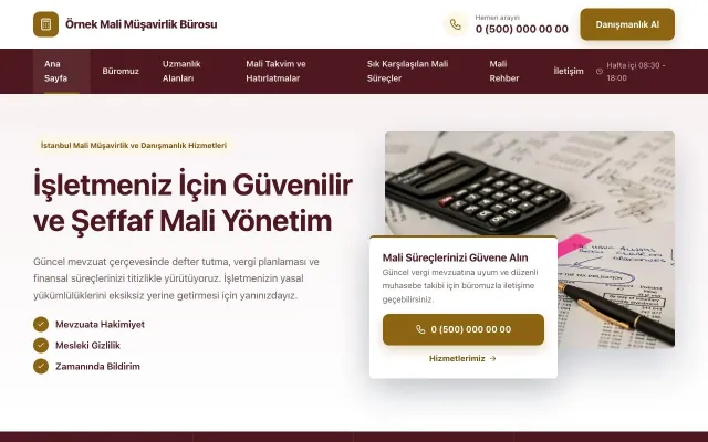 Mali Müşavir için Bölünmüş Bordo Amber – Mali Müşavir Web Sitesi ana sayfa görünümü