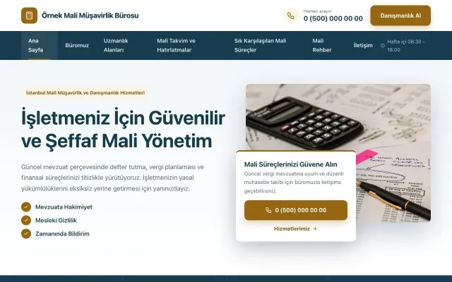 Mali Müşavir için Bölünmüş Mavi Turuncu – Mali Müşavir Web Sitesi ana sayfa görünümü