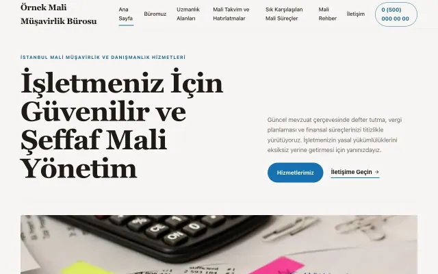Mali Müşavir için Editoryal Kahve Mavi – Mali Müşavir Web Sitesi ana sayfa görünümü