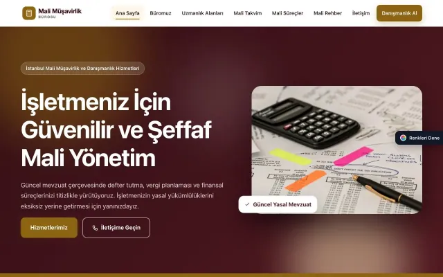 Mali Müşavir için Hareketli Bordo Amber – Mali Müşavir Web Sitesi ana sayfa görünümü