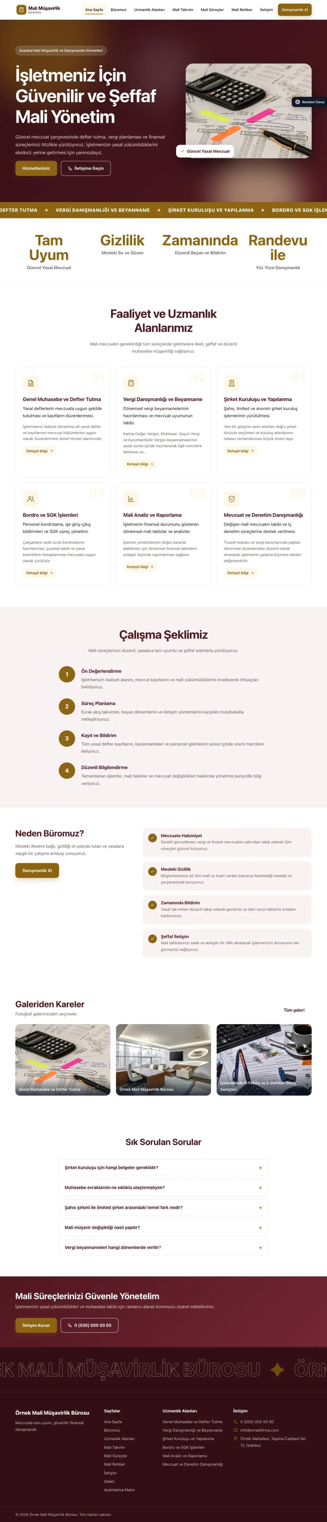 Mali Müşavir için Hareketli Bordo Amber – Mali Müşavir Web Sitesi ana sayfa görünümü