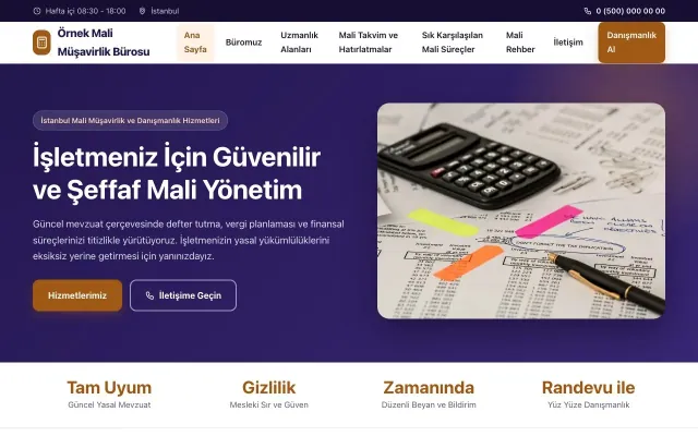Mali Müşavir için Klasik Lacivert Turuncu – Mali Müşavir Web Sitesi ana sayfa görünümü