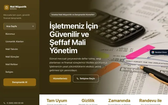 Mali Müşavir için Sol Menü Kahve Amber – Mali Müşavir Web Sitesi ana sayfa görünümü