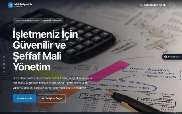 Mali Müşavir için Tam Ekran Petrol Mavi – Mali Müşavir Web Sitesi ana sayfa görünümü