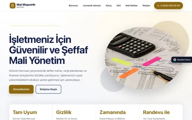 Mali Müşavir için Tek Sayfa Lacivert Amber – Mali Müşavir Web Sitesi ana sayfa görünümü
