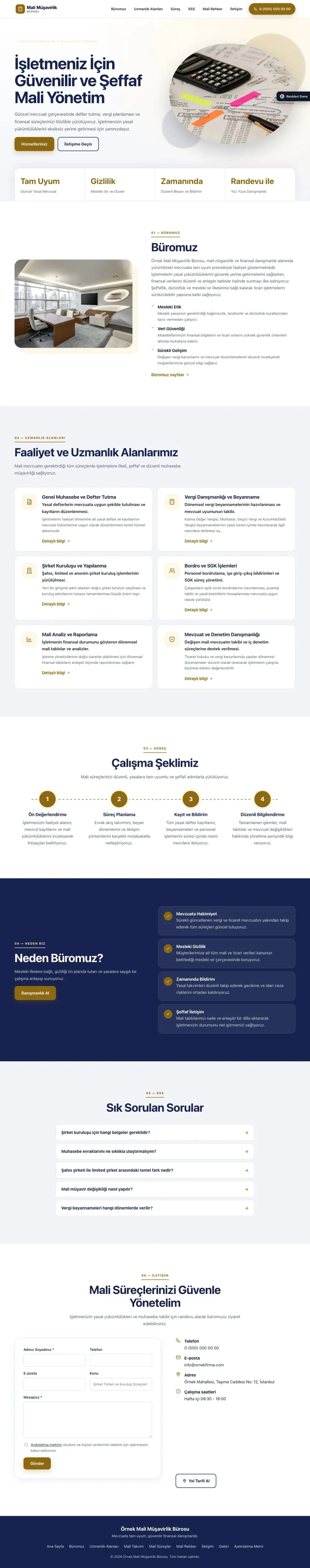Mali Müşavir için Tek Sayfa Lacivert Amber – Mali Müşavir Web Sitesi ana sayfa görünümü