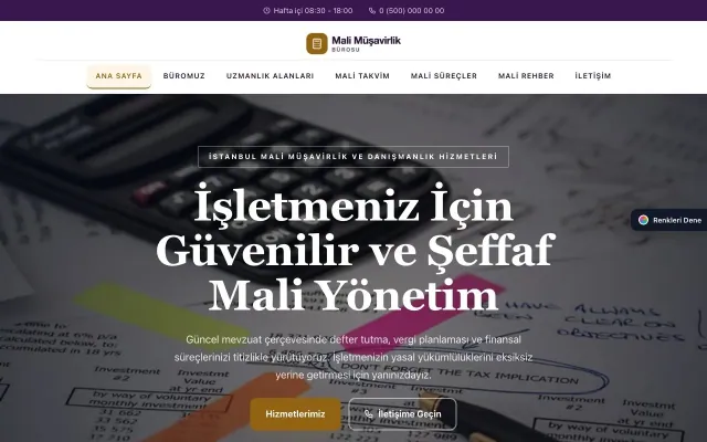 Mali Müşavir için Zigzag Mor Turuncu – Mali Müşavir Web Sitesi ana sayfa görünümü