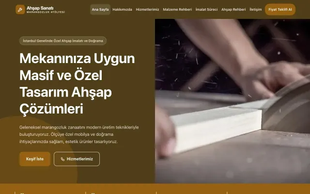 Blok Kahve Turuncu – Marangoz ve Doğrama Web Sitesi ana sayfa görünümü