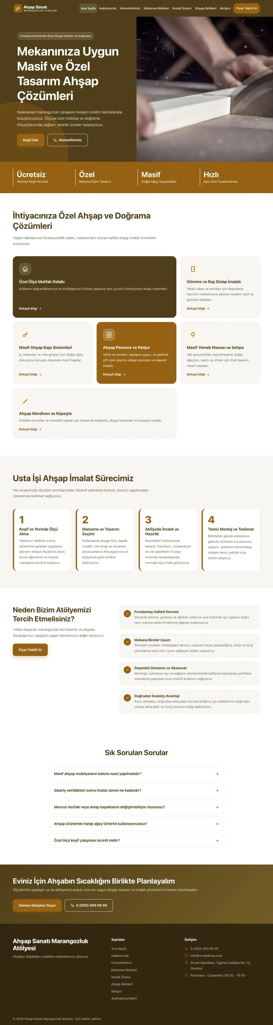 Blok Kahve Turuncu – Marangoz ve Doğrama Web Sitesi ana sayfa görünümü