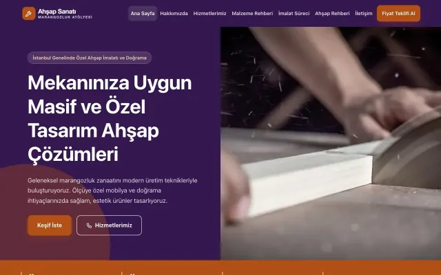 Blok Mor Turuncu – Marangoz ve Doğrama Web Sitesi ana sayfa görünümü