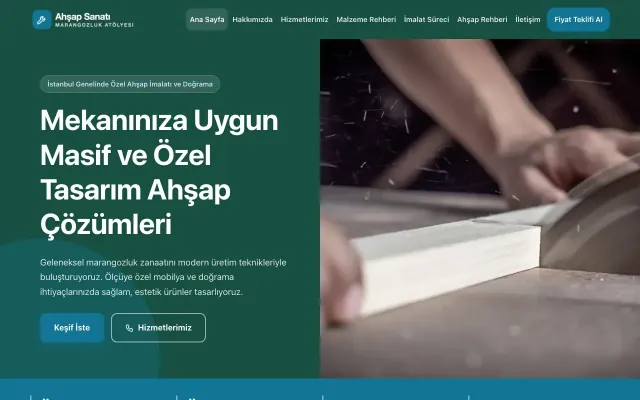 Blok Petrol Turkuaz – Marangoz ve Doğrama Web Sitesi ana sayfa görünümü