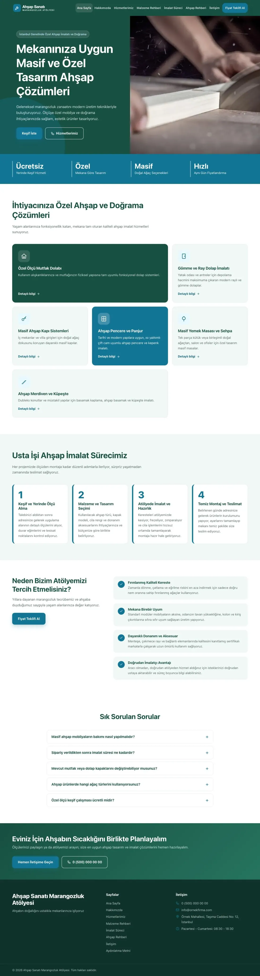 Blok Petrol Turkuaz – Marangoz ve Doğrama Web Sitesi ana sayfa görünümü