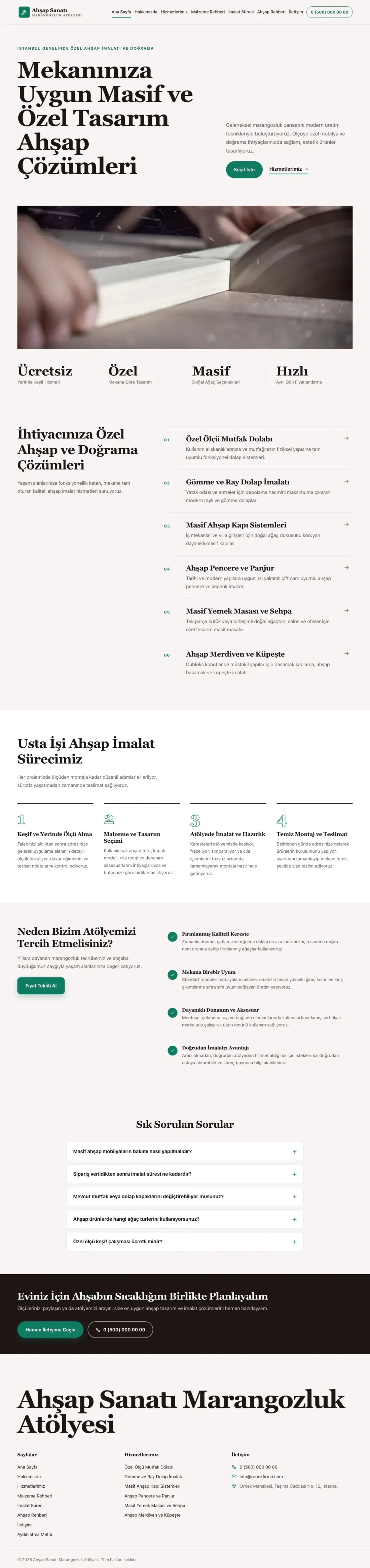 Editoryal Bordo Turkuaz – Marangoz ve Doğrama Web Sitesi ana sayfa görünümü