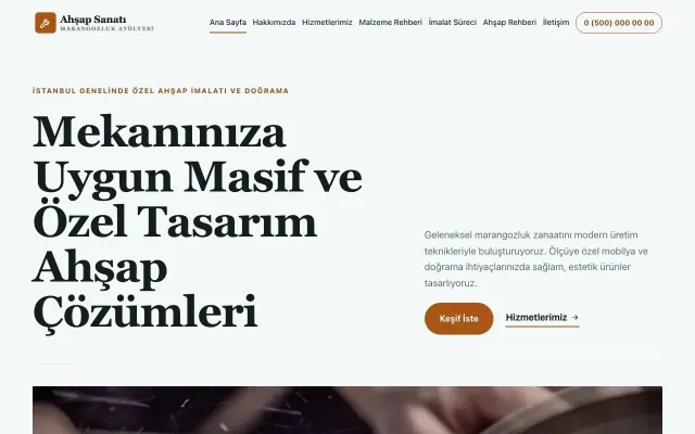 Editoryal Petrol Turuncu – Marangoz ve Doğrama Web Sitesi ana sayfa görünümü