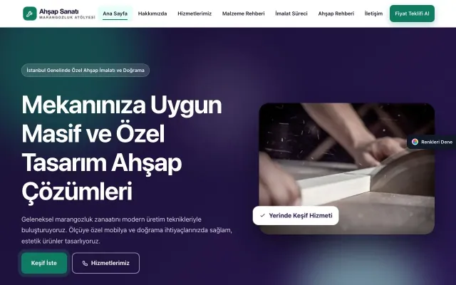 Marangoz ve Doğrama için Hareketli Mor Turkuaz – Marangoz ve Doğrama Web Sitesi ana sayfa görünümü