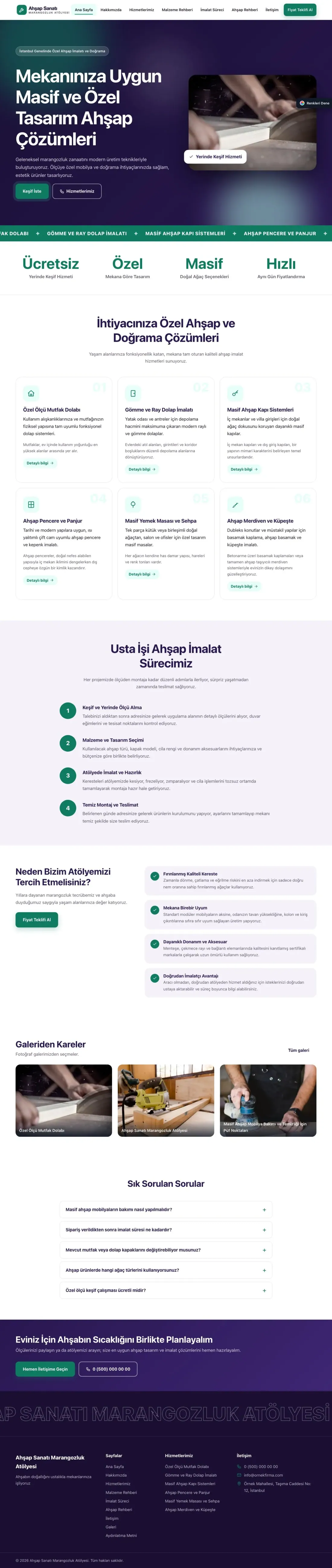 Marangoz ve Doğrama için Hareketli Mor Turkuaz – Marangoz ve Doğrama Web Sitesi ana sayfa görünümü