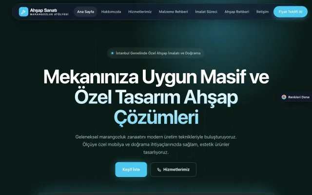 Marangoz ve Doğrama için Koyu Modern Petrol Turkuaz – Marangoz ve Doğrama Web Sitesi ana sayfa görünümü