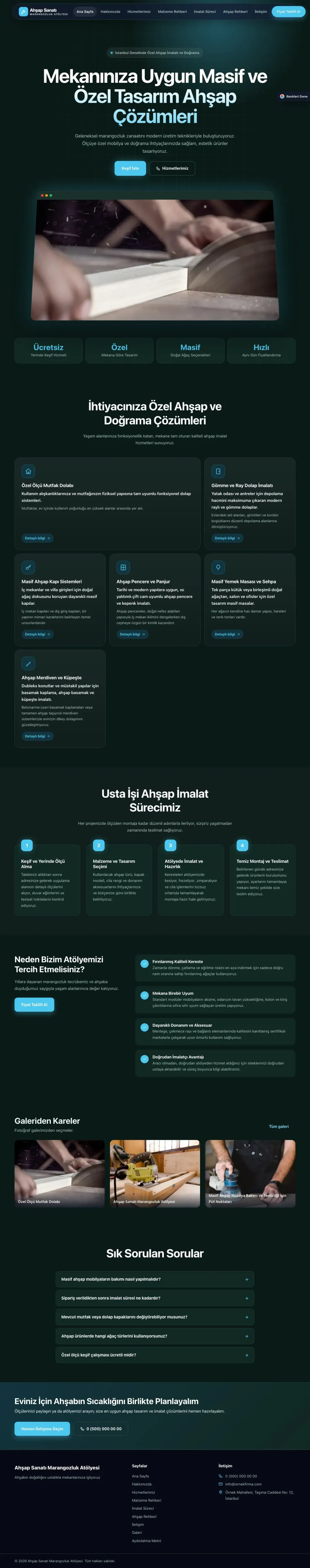 Marangoz ve Doğrama için Koyu Modern Petrol Turkuaz – Marangoz ve Doğrama Web Sitesi ana sayfa görünümü