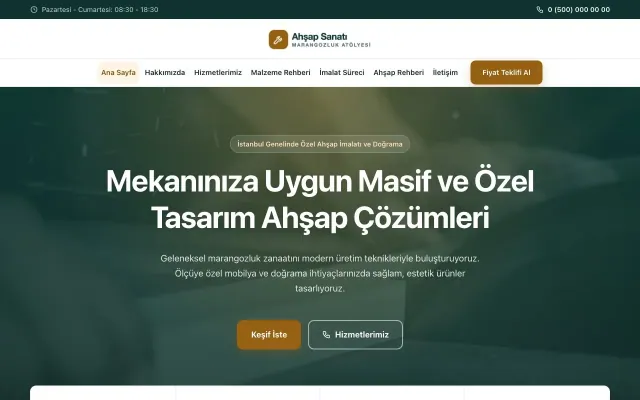 Merkez Petrol Turuncu – Marangoz ve Doğrama Web Sitesi ana sayfa görünümü