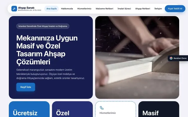 Marangoz ve Doğrama için Mozaik Lacivert Mavi – Marangoz ve Doğrama Web Sitesi ana sayfa görünümü