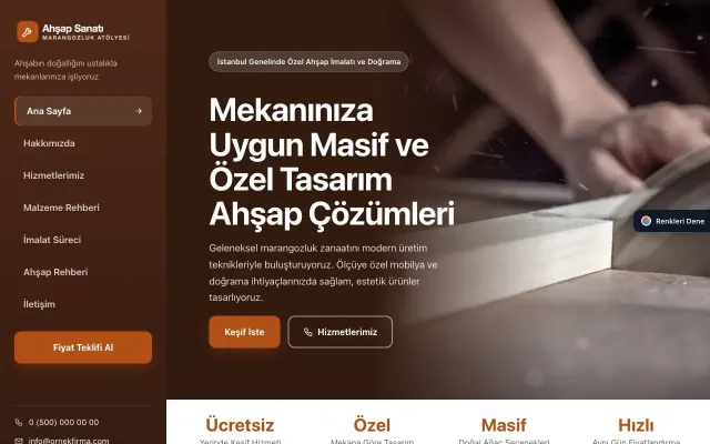 Marangoz ve Doğrama için Sol Menü Kahve Turuncu – Marangoz ve Doğrama Web Sitesi ana sayfa görünümü