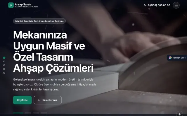 Marangoz ve Doğrama için Tam Ekran Lacivert Turkuaz – Marangoz ve Doğrama Web Sitesi ana sayfa görünümü