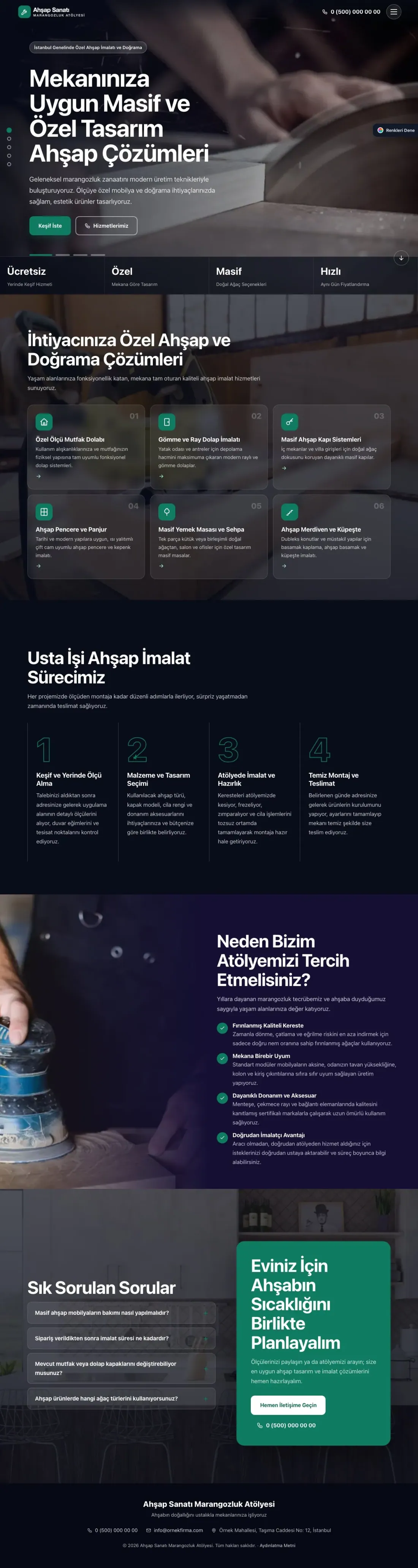 Marangoz ve Doğrama için Tam Ekran Lacivert Turkuaz – Marangoz ve Doğrama Web Sitesi ana sayfa görünümü