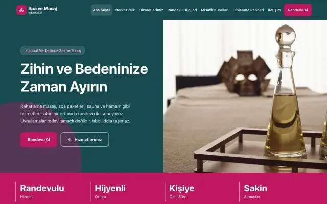 Blok Petrol Pembe – Masaj ve Spa Web Sitesi ana sayfa görünümü