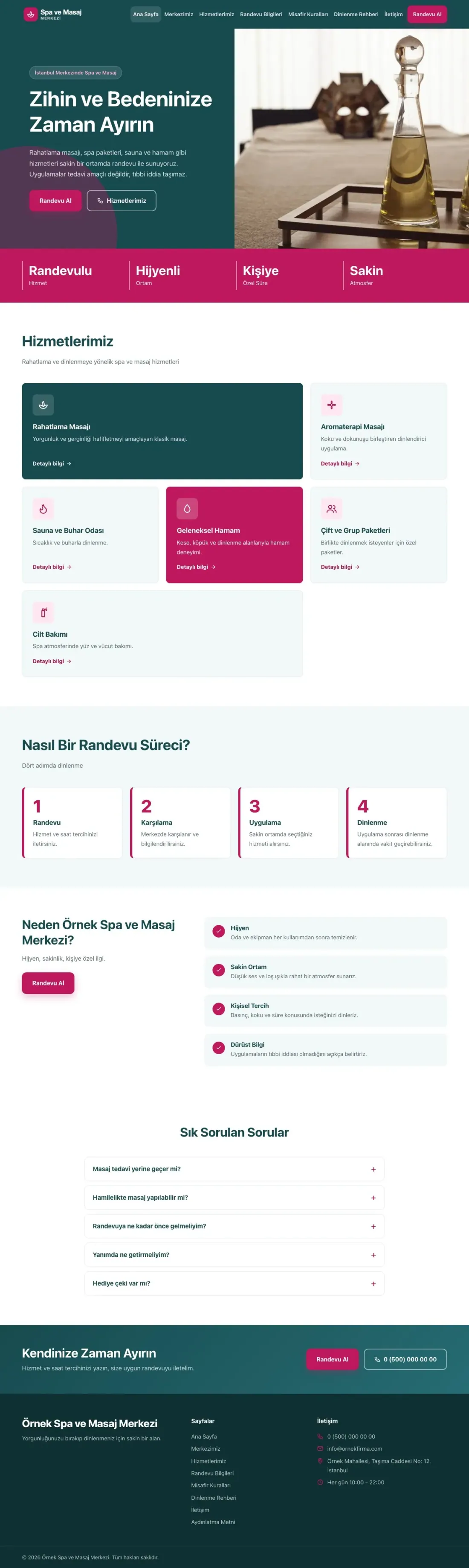 Blok Petrol Pembe – Masaj ve Spa Web Sitesi ana sayfa görünümü