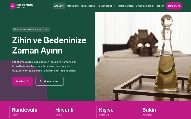 Blok Petrol Pembe II – Masaj ve Spa Web Sitesi ana sayfa görünümü