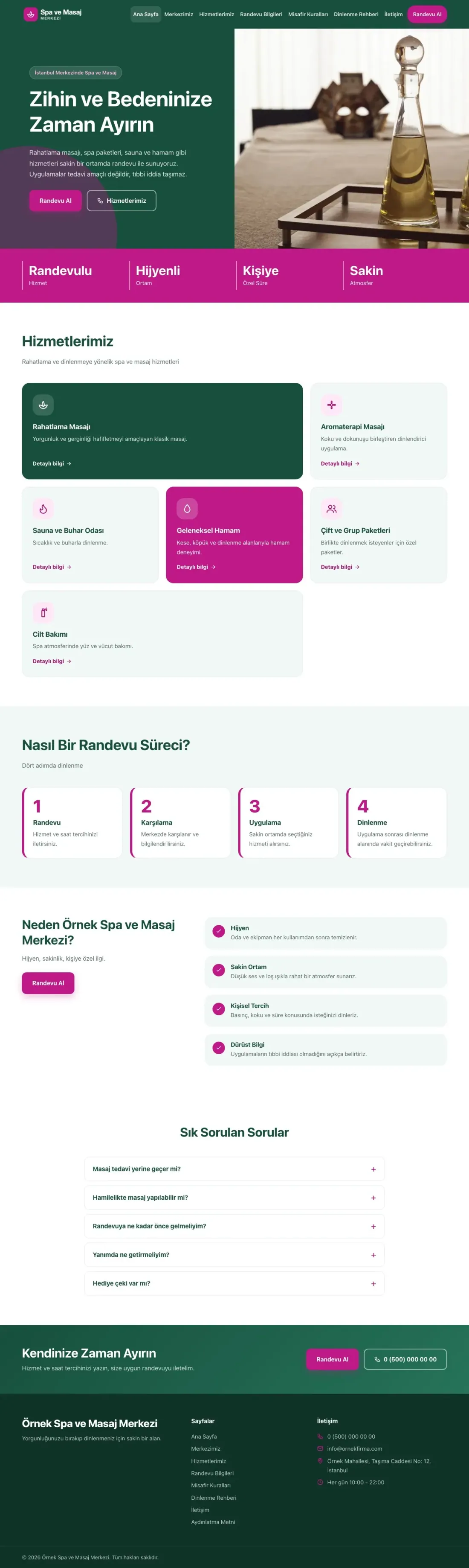 Blok Petrol Pembe II – Masaj ve Spa Web Sitesi ana sayfa görünümü