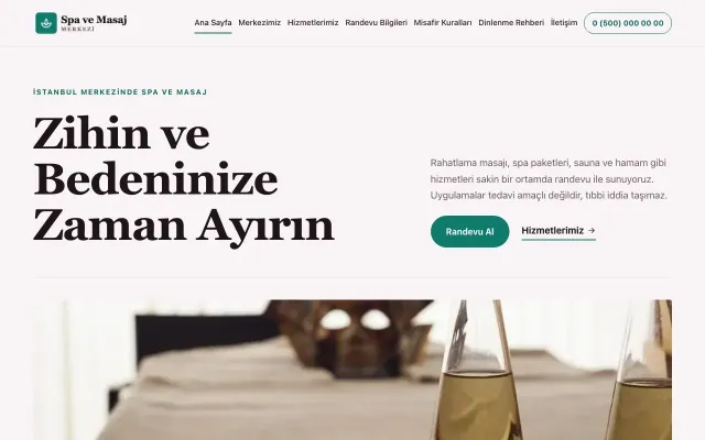 Editoryal Bordo Turkuaz – Masaj ve Spa Web Sitesi ana sayfa görünümü