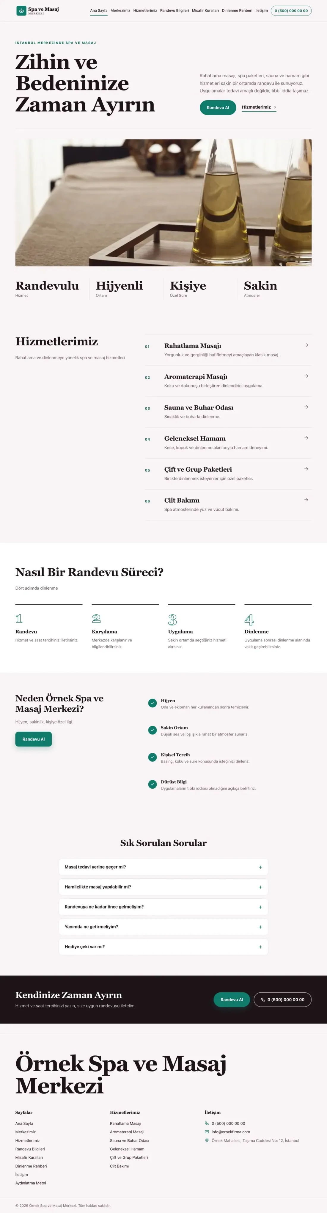 Editoryal Bordo Turkuaz – Masaj ve Spa Web Sitesi ana sayfa görünümü