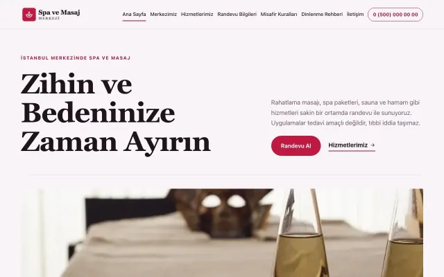 Editoryal Erik Kırmızı – Masaj ve Spa Web Sitesi ana sayfa görünümü