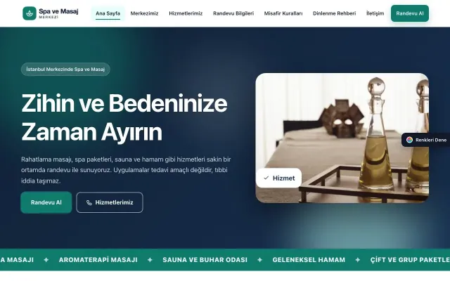 Masaj ve Spa için Hareketli Mavi Turkuaz – Masaj ve Spa Web Sitesi ana sayfa görünümü