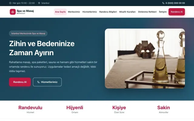 Klasik Mavi Kırmızı – Masaj ve Spa Web Sitesi ana sayfa görünümü