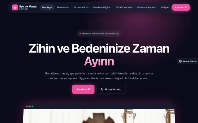 Masaj ve Spa için Koyu Modern Lacivert Pembe – Masaj ve Spa Web Sitesi ana sayfa görünümü