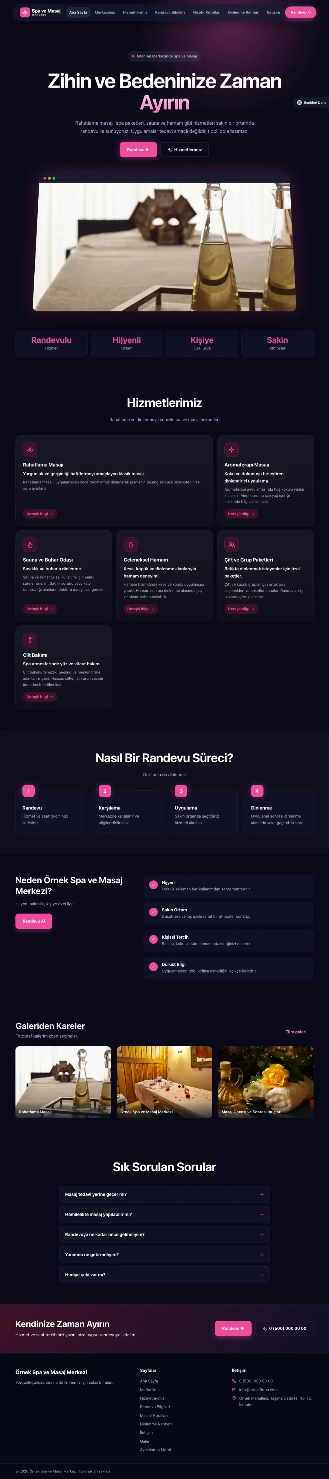 Masaj ve Spa için Koyu Modern Lacivert Pembe – Masaj ve Spa Web Sitesi ana sayfa görünümü