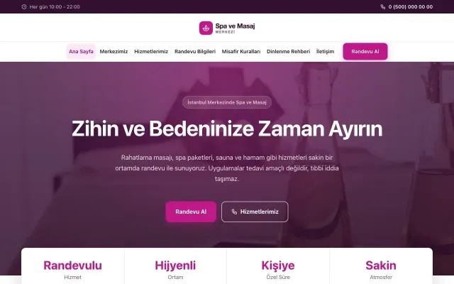 Merkez Erik Pembe – Masaj ve Spa Web Sitesi ana sayfa görünümü