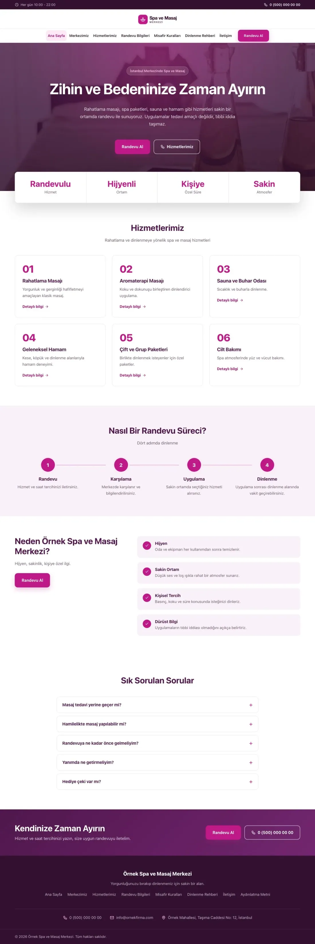 Merkez Erik Pembe – Masaj ve Spa Web Sitesi ana sayfa görünümü