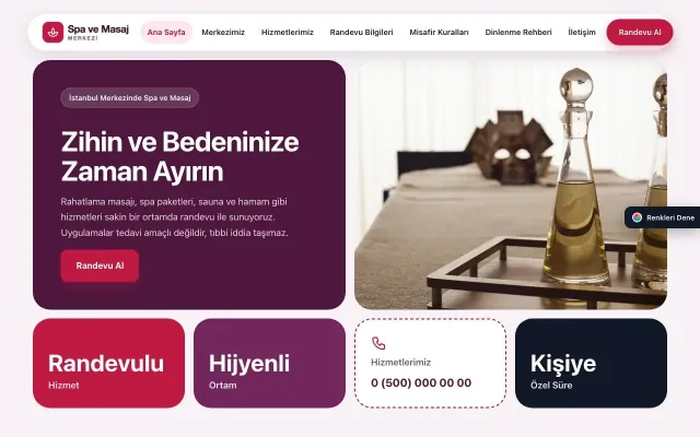 Masaj ve Spa için Mozaik Erik Kırmızı – Masaj ve Spa Web Sitesi ana sayfa görünümü